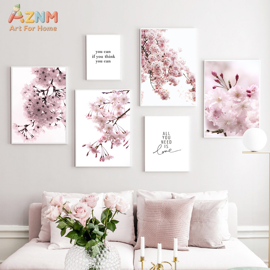 Photography Quotes Inspirational - AZNM Pink Cherry Blossom Canvas Wall