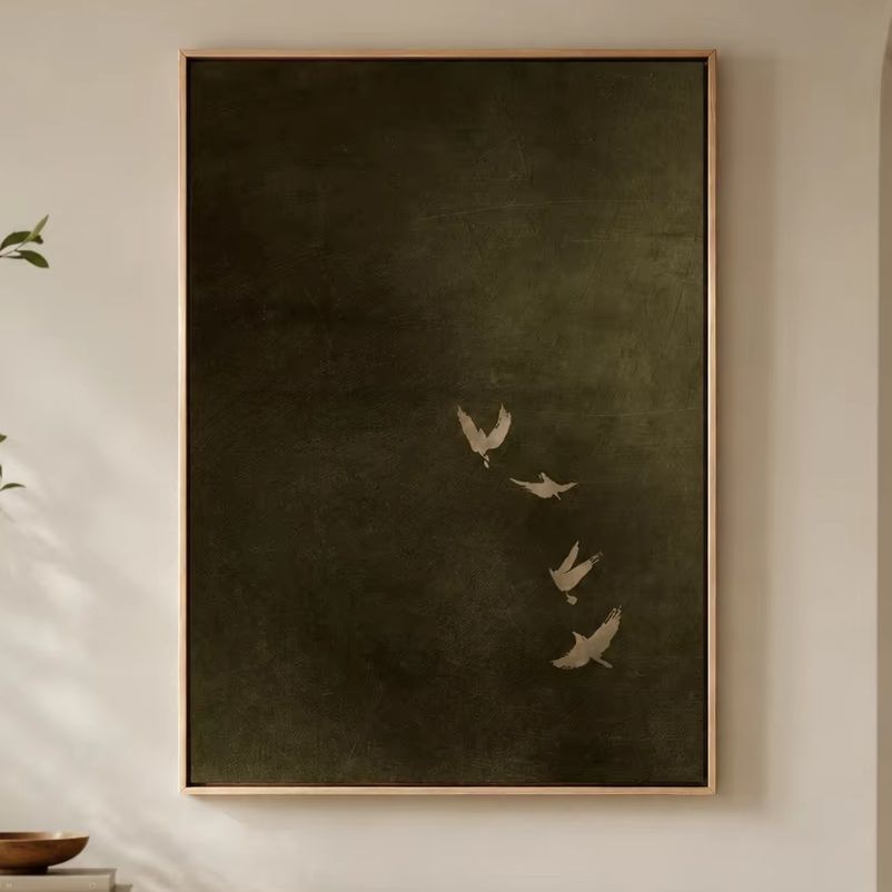 Olive Green Bird Canvas Art, D - Photography Dark 评论和价格